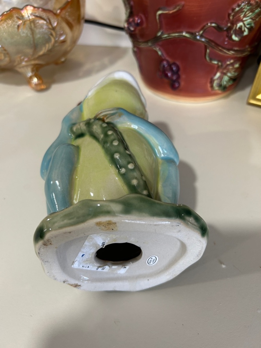 Blue Frog Figurine with Red Tulip holds a tapered candle - Decorative Accent - Picture 6 of 8